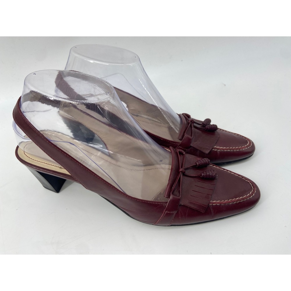 Etienne Aigner Shoes Women 6.5 Burgundy Preppy Kiltie Tassel Slingback Heels